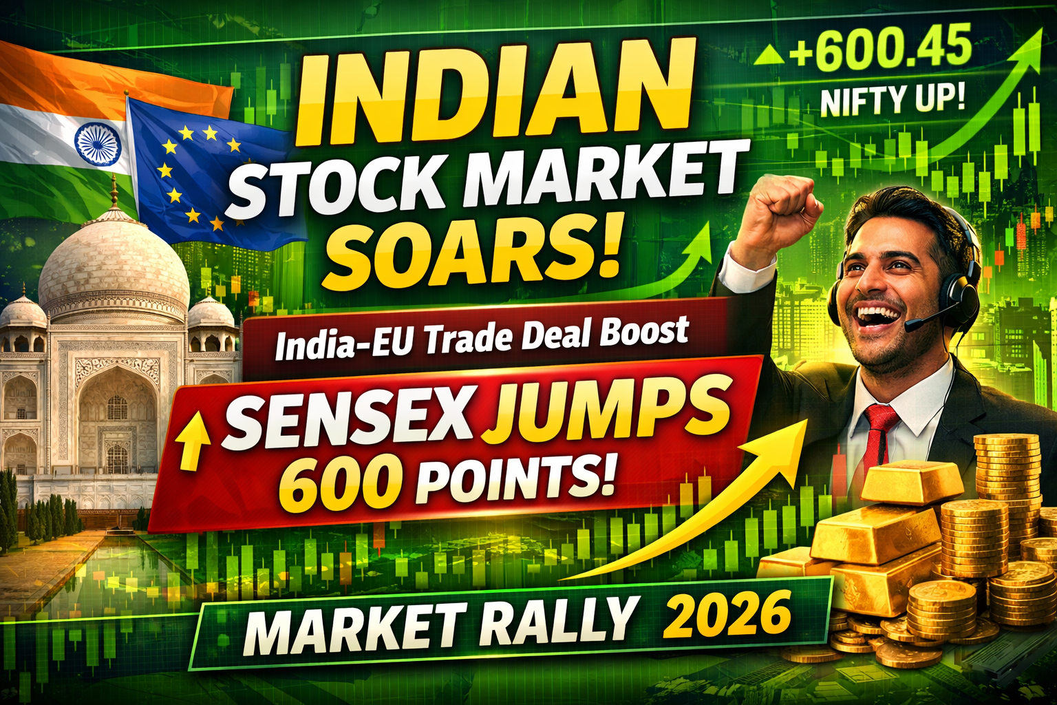 Indian Stock Market Soars After India EU Trade Deal Sensex Jumps 600 Points todaynews360.in