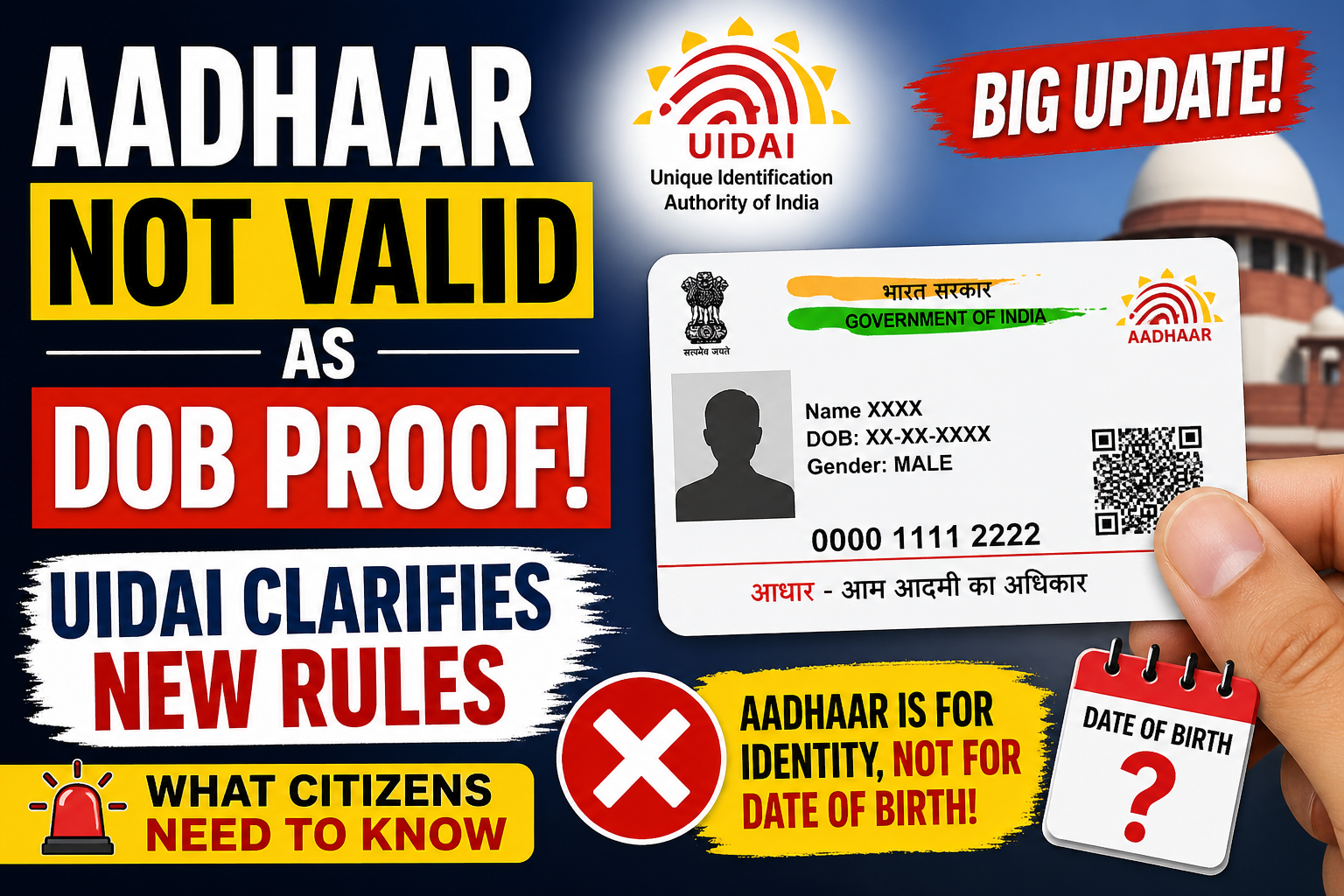 Aadhaar Not Valid as DOB Proof UIDAI Clarifies Rules todaynews360.in
