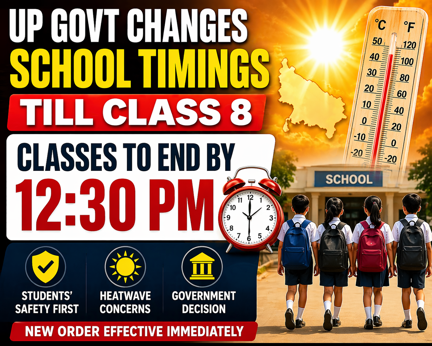UP Govt Changes School Timings Till Class 8 Amid Heat todaynews360.in