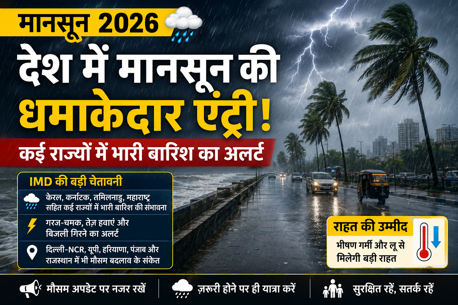 देश में मानसून की धमाकेदार एंट्री, कई राज्यों में भारी बारिश का अलर्ट, IMD की बड़ी चेतावनी Todaynews360.in